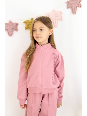 Harika Kids Kız Çocuk Paça Ribana Model Fermuarlı Eşofman Takımı