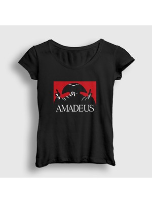 Presmono Kadın Siyah Poster Amadeus Mozart T-Shirt