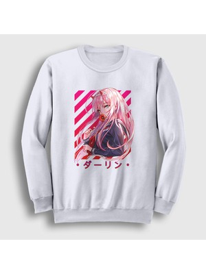 Presmono Unisex Beyaz Zero Two V2 Darling In The Franxx Sweatshirt