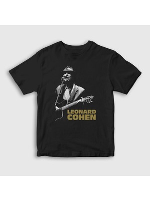 Presmono  Çocuk Siyah Poster Müzik Leonard Cohen T-Shirt