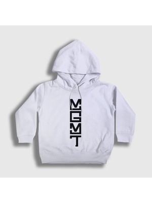 Presmono Unisex Çocuk Beyaz Logo Rock Mgmt Kapüşonlu Sweatshirt