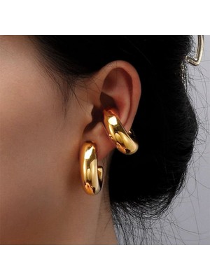 Aurrari C Bombeli Earcuff Geniş Halka Kıkırdak Küpesi Gold