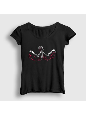 Presmono Kadın Siyah Arm Wrestling Bilek Güreşi T-Shirt