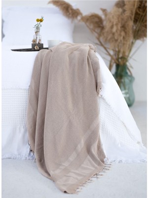 Barine Stone Taşlama Yıkamalı Gofre Koltuk Şalı, Battaniye Bej