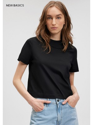 Mavi Pamuklu Merserize Bisiklet Yaka Siyah Basict-Shirt1612697-900