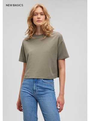 Mavi Bisiklet Yaka Yeşil Basic Crop TIŞÖRT1612708-86961