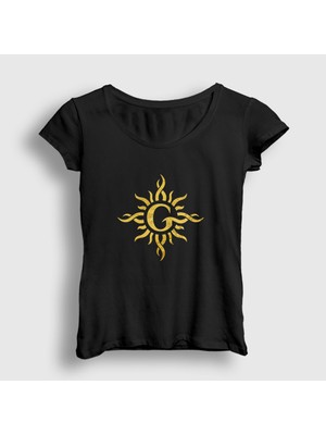 Presmono Kadın Siyah Gold Logo Rock Godsmack T-Shirt