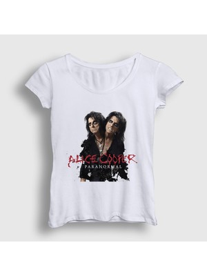 Presmono Kadın Beyaz Paranormal Müzik Alice Cooper T-Shirt