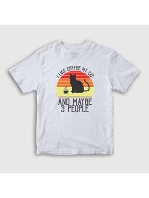 Presmono  Çocuk Beyaz Coffee My Cat Kedi Kedili T-Shirt