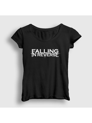 Presmono Kadın Siyah Logo Müzik Falling In Reverse T-Shirt