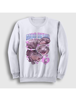 Presmono Unisex Beyaz Moo Deng Hipopotam Hippopotamus Sweatshirt
