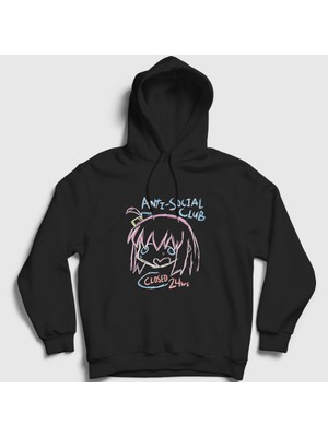 Presmono Unisex Siyah Anti Social Club Bocchi The Rock Kapüşonlu Sweatshirt