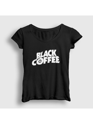Presmono Kadın Siyah Black Coffee Hediye Filtre Kahve T-Shirt