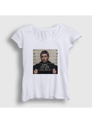 Presmono Kadın Beyaz Dean Winchester Jail Supernatural T-Shirt