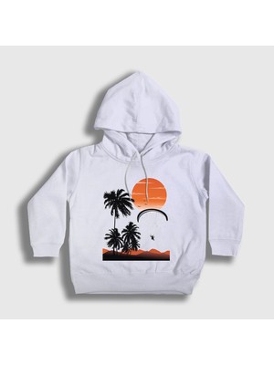 Presmono Unisex Çocuk Beyaz Freedom Sunset Paragliding Kapüşonlu Sweatshirt