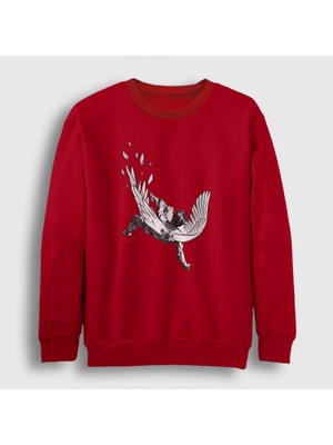 Presmono Unisex Kırmızı Icarus Melek Falling Angel Sweatshirt
