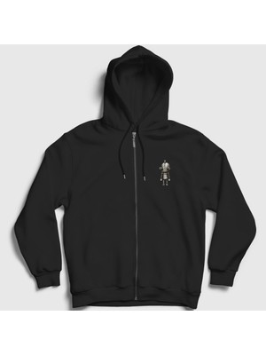 Presmono Unisex Siyah Josef Oyun Machinarium Fermuarlı Kapüşonlu Sweatshirt