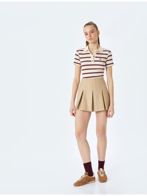 Koton Kadın Kısa Kollu Polo Yaka Tişört Günlük Stil Ekru Örme Kumaş Cepsiz Tasarım