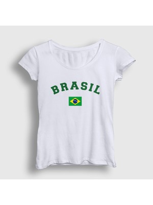 Presmono Kadın Beyaz Brasil Brazil Brezilya Bayrağı T-Shirt