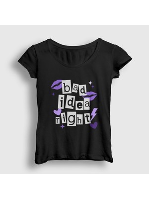 Presmono Kadın Siyah Bad Idea Right Olivia Rodrigo T-Shirt