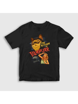 Presmono  Çocuk Siyah Vampurr Vampir Hediye Kedi Kedili T-Shirt