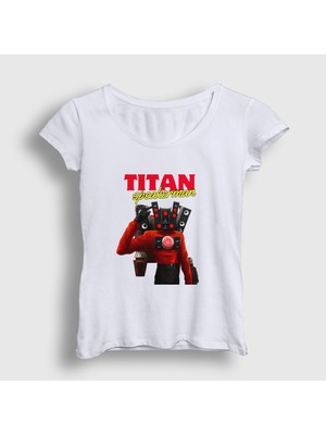 Presmono Kadın Beyaz Titan Speakerman Skibidi Toilet T-Shirt