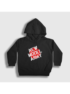 Presmono Unisex Çocuk Siyah Logo Rock New Model Army Kapüşonlu Sweatshirt