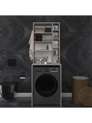 Asra Trend Lüks Raflı Çamaşır Kurutma Makinesi Dolabı %100 MDF Banyo Dolabı BD03