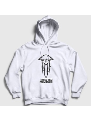 Presmono Unisex Beyaz Logo Müzik Infected Mushroom Kapüşonlu Sweatshirt