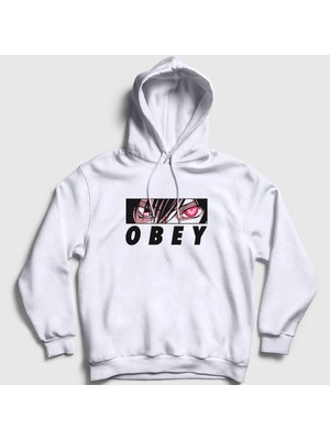 Presmono Unisex Beyaz Obey Lelouch Anime Code Geass Kapüşonlu Sweatshirt