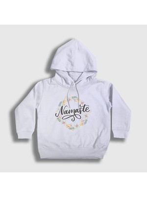 Presmono Unisex Çocuk Beyaz Namaste Meditasyon Hediye Yoga Kapüşonlu Sweatshirt