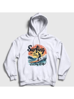 Presmono Unisex Beyaz The Way Of Life Sörf Surf Surfing Kapüşonlu Sweatshirt