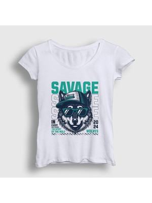 Presmono Kadın Beyaz The Spirit Of The Wolf Kurt T-Shirt