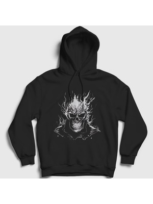 Presmono Unisex Siyah Skull Ghost Rider Hediye Motorcu Kapüşonlu Sweatshirt