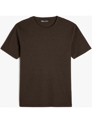 Koton Kısa Kollu Pamuk Karışımlı Dar Kalıp Bisiklet Yaka Basic Tişört