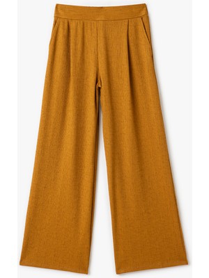 Koton Pile Detaylı Yüksek Bel Cepli Geniş Paça Kumaş Pantolon