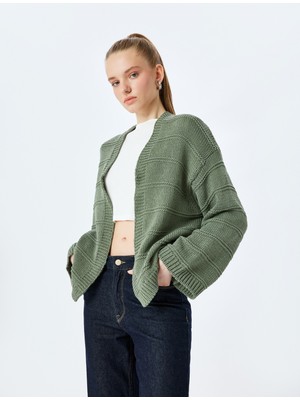 Koton U Yaka Dokulu Uzun Kollu Triko Hırka