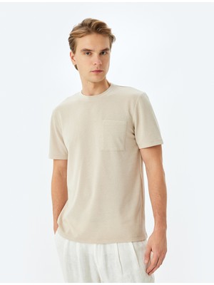 Koton Cep Detaylı Bisiklet Yaka Pamuk Karışımlı Kısa Kollu Basic Tişört