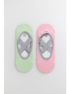 Kadın 2'li Asta Yoga / Pilates Çorabı Pembe / Açık Yeşil