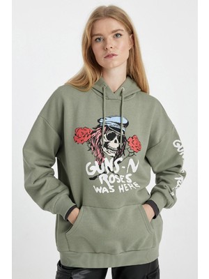 DeFacto Coool Guns N' Roses Oversize Geniş Kalıp Kapüşonlu Kanguru Cepli Kalın Sweatshirt B3007AX23WN