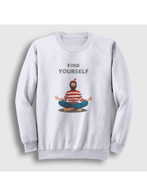 Z zepplin Presmono  Beyaz Find Yourself Waldo Meditasyon Yoga Sweatshirt