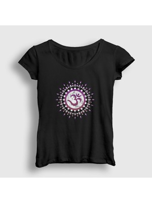 Presmono  Kadın Siyah Om Sembol Meditasyon Hediye Yoga T-Shirt