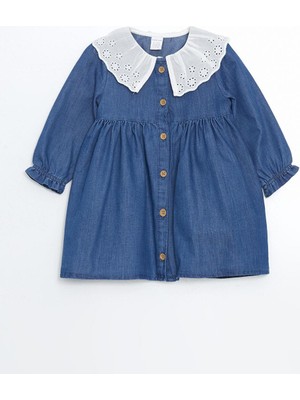 Lcw Baby Bebe Yaka Nakışlı Jean Kız Bebek Elbise