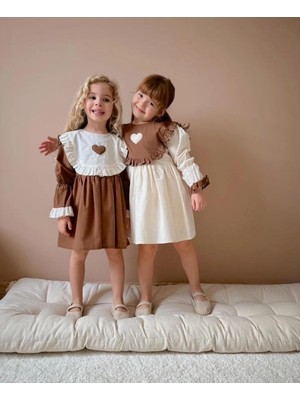 Karan Kids Kız Çocuk Kalp Detay Keten Elbise