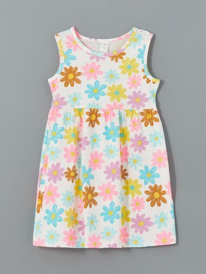 Lcw Baby Bisiklet Yaka Çiçekli Kız Çocuk Penye Elbise