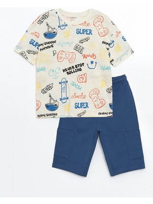 Lcw Baby Bisiklet Yaka Baskılı Erkek Bebek Tişört ve Şort 2'li