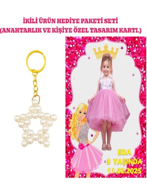 Rita Kişiye Özel Resimli Baskı Kartı ve Anahtarlık Seti. 5 Adet Barbie Barbi Bebek Partisi Baby Sower 1 Yaş Çocuk Doğum Günü Sünnet Mevlit.