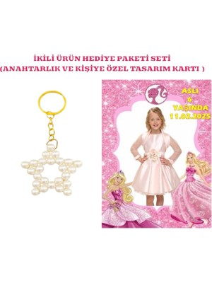 Rita Kişiye Özel Resimli Baskı Kartı ve Anahtarlık Seti. 5 Adet Barbie Barbi Bebek Partisi Baby Sower 1 Yaş Çocuk Doğum Günü Sünnet Mevlit.