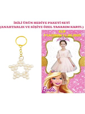 Kişiye Özel Resimli Baskı Kartı ve Anahtarlık Seti. 5 Adet Barbie Barbi Bebek Partisi Baby Sower 1 Yaş Çocuk Doğum Günü Sünnet Mevlit.