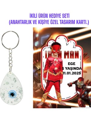 Rita Kişiye Özel Resimli Baskı Kartı ve Anahtarlık Seti. 5 Adet  Demir Adam Iron Man Yenilmezler Bebek Partisi Baby Sower 1 Yaş Çocuk Doğum Günü Sünnet Mevlit.